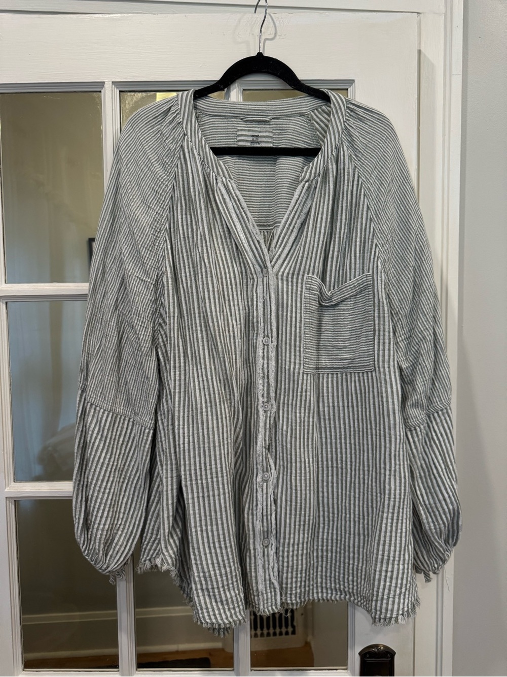 Aerie Striped Button-Front Women’s Top in Olive and White